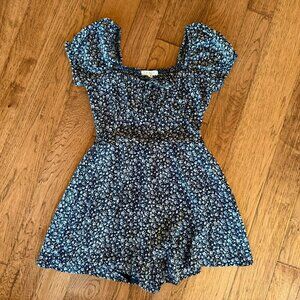 LA Hearts Navy and White Floral Front Tie Shorts Romper